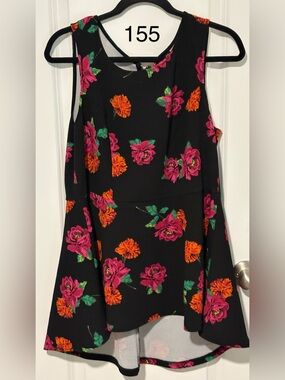 torrid Black Peplum Top with Pink & Orange Floral